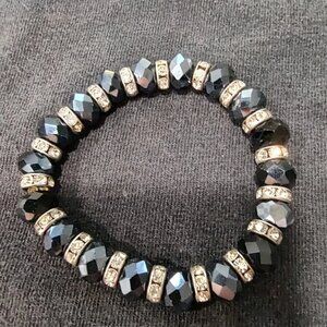 Dark Blue Bead and Rhinestone Bracelet (Metal Free)